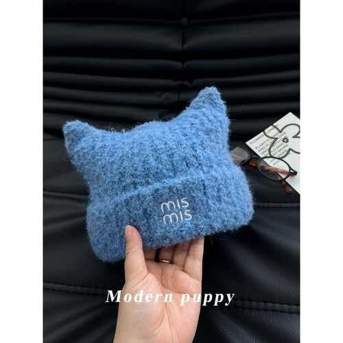 韩版可爱猫耳朵毛线帽子女秋冬季