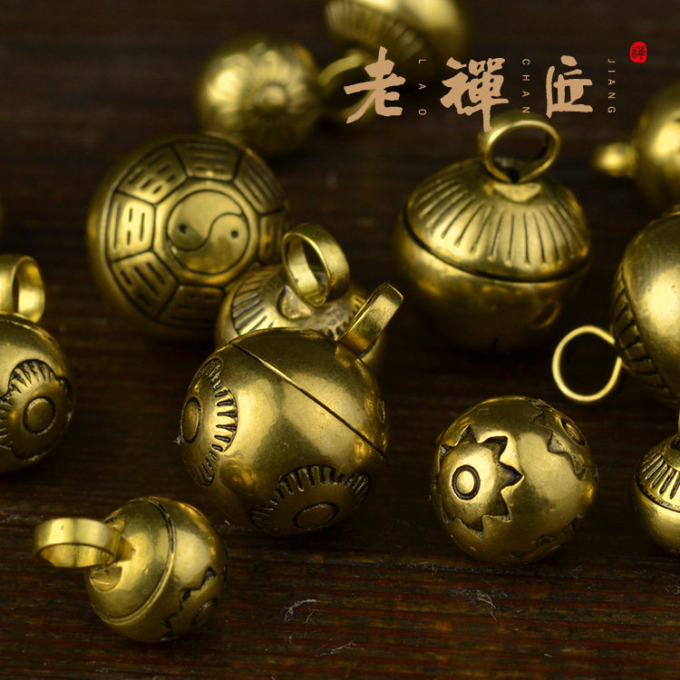 纯黄铜吉祥花实心铃铛珠吊坠纽扣手链脚链diy配饰佛珠卡子手绳珠