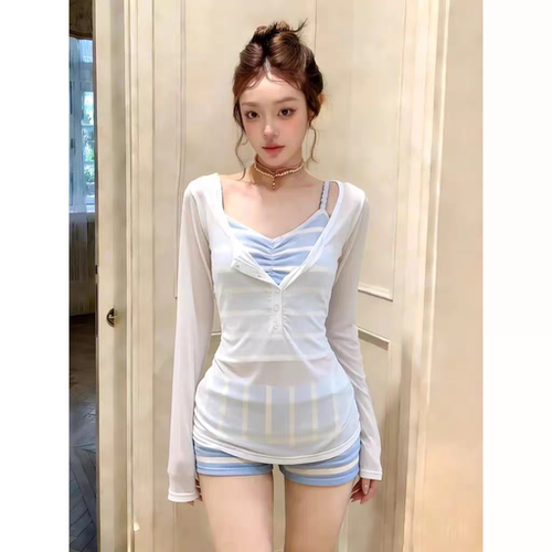 泳衣女款性感V领分体平角裤挂脖