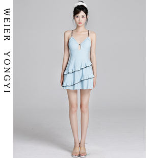 度假温泉泳装 泳衣女高级感2025新款 女士绝美性感吊带连体蛋糕裙式