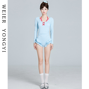 泳衣女款 高级感绝美连体挂脖保守荷叶边遮肚显瘦温泉度假 2025新款