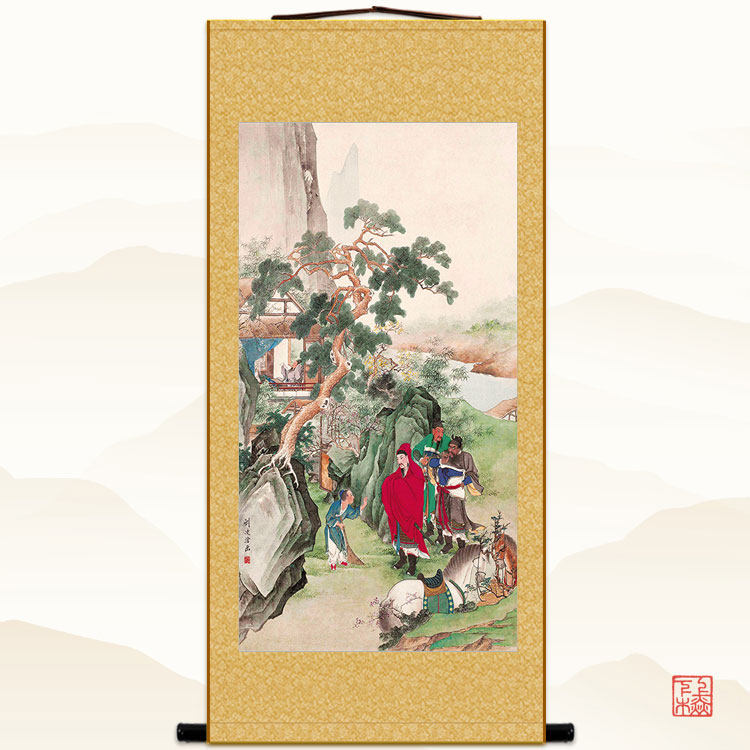 三顾茅庐图 三国人物画像 刘备关羽 张飞诸葛亮装饰字画卷轴挂画