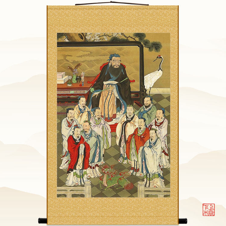 孔子弟子人物画像  孔门十哲图 儒家复古书房装饰画 绢布卷轴挂画