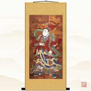 古画版华光天王大帝画像 马元帅五显灵官绢布挂画 护法神仙卷轴画