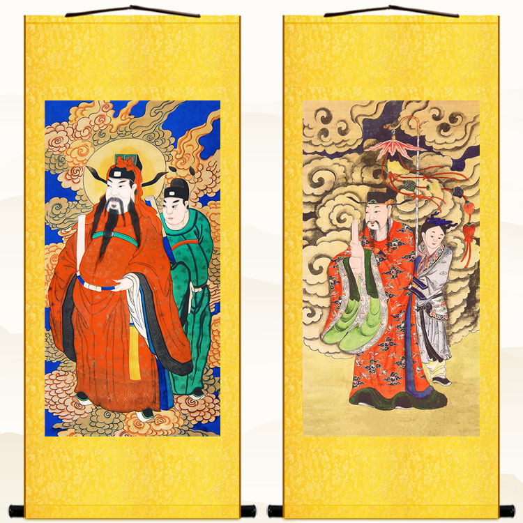 明清古画版 城隍爷神像人物画 复古装饰画绢布卷轴挂画水陆画定制图片