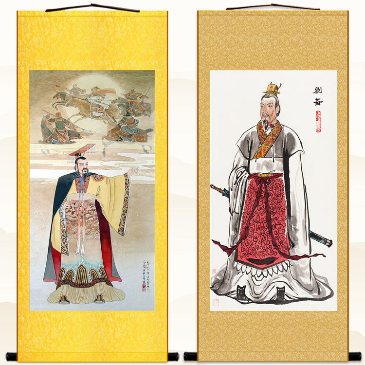 刘备人物画像 三国演义玄德图卷轴挂画 中式复古绢布装饰画丝绸画