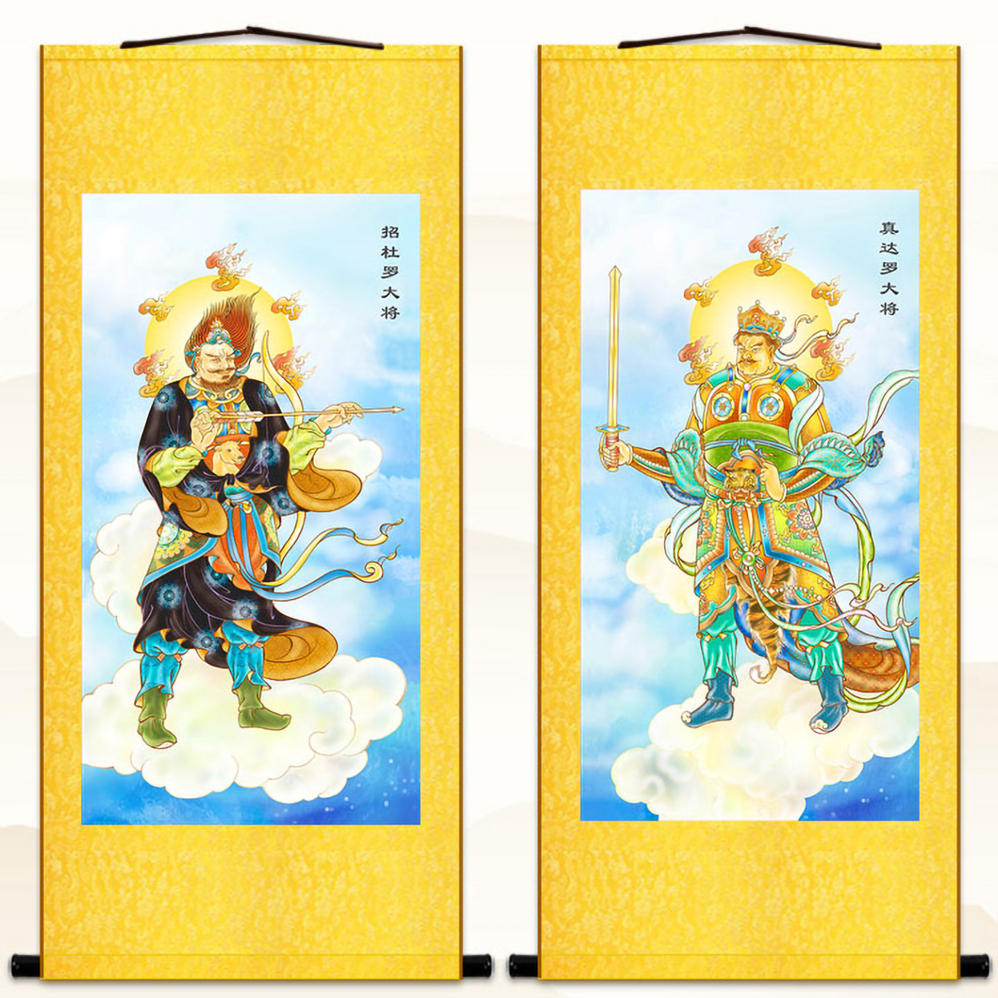十二药叉神将画像 药师佛护法大将佛堂装饰佛像画 绢布卷轴挂画