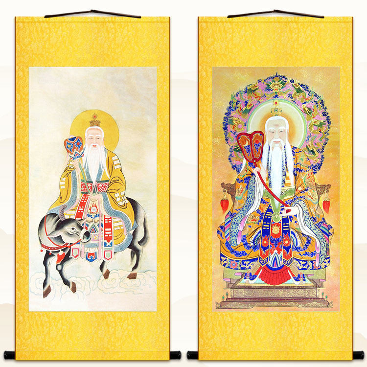 道德天尊画像 太上老君骑青牛神像画 道场卷轴挂画装饰画绢布材质