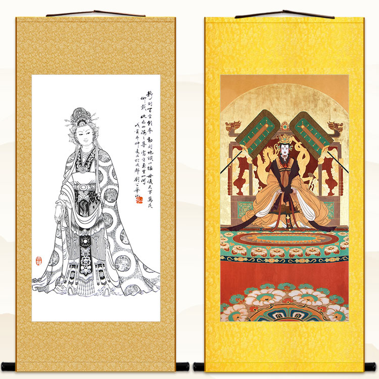 武则天画像 唐朝女皇帝人物画像 复古中式卷轴挂画装饰字画丝绸画