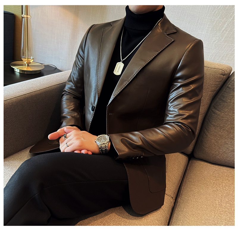 不开叉2025秋冬新款高档男士皮单西装西服商务休闲软皮衣外套上衣