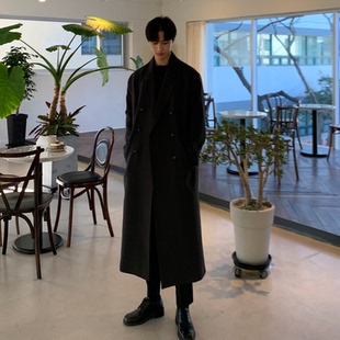男士风衣男长款过膝韩版宽松潮流帅气英伦风黑色大衣春秋双排外套