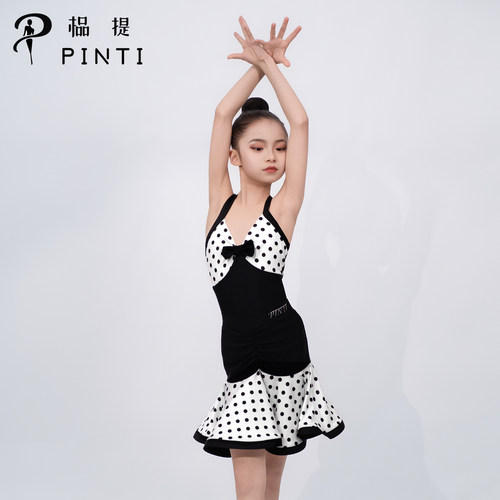 春夏吊带波点拉丁舞练功表演服