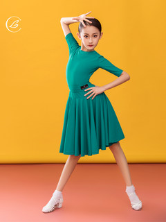 乐雅池夏季新款拉丁舞裙标服儿童女比赛服女童蓝色拉丁舞蹈演出服