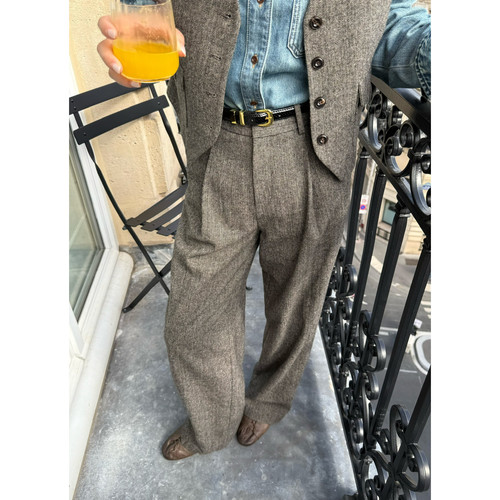 ONIVINTAGE欧尼-毛简约纯色休闲裤(配皮带)（含50羊毛）OM256P905