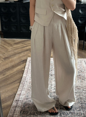 【BLUET】2025春夏新款老钱大牌天丝亚麻阔腿直筒松紧西裤 5507#