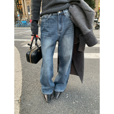 TABLE-版通勤日常水洗设计感加厚保暖宝宝绒复古蓝加绒牛仔裤1157