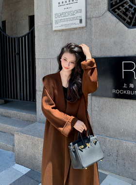 TOO家-系带羊毛呢子连帽羊毛外套(配腰带)2509175414H