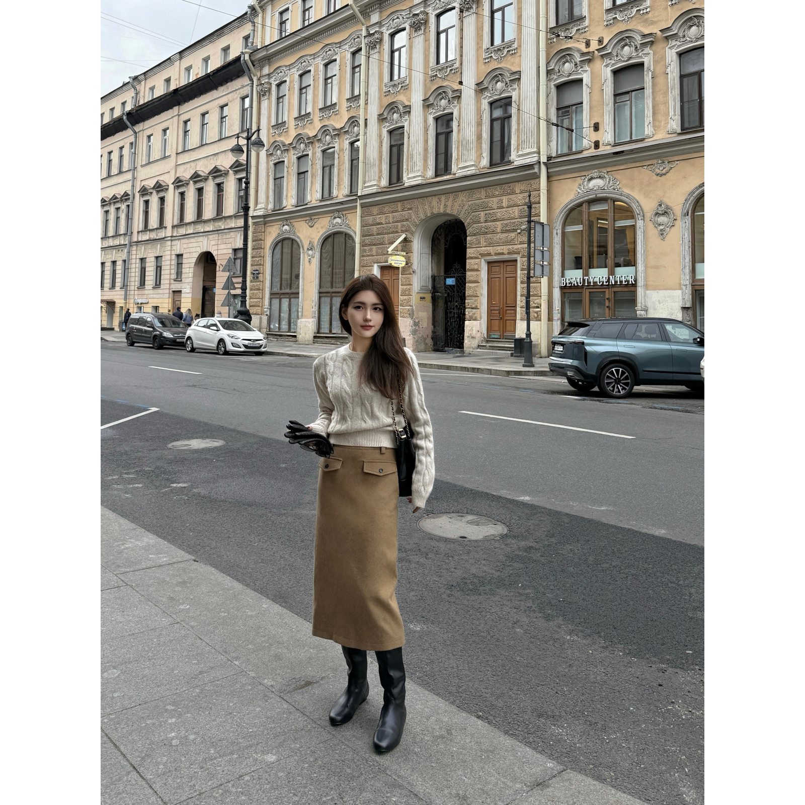 EASE-瘦小a直筒半身裙(配腰带)（含35羊毛）(立裁有型大卖)E25813