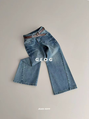 GLOG韩系简约百搭直筒裤鱼骨边设计高品质四面弹面料牛仔裤099#