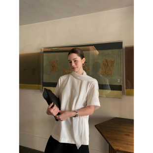 T恤女短袖 NEW 名媛围巾领飘带棉宽松短袖 春法式 T恤H26C8720 OPEN