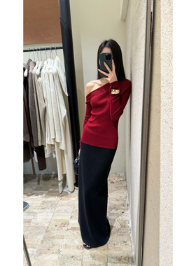 静奢系列-harm极简风轻奢羊毛斜肩设计款上衣针织衫0958