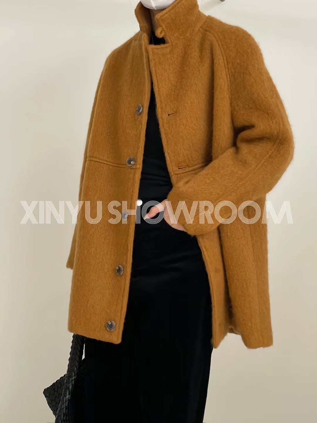 XINYU 芯语2023马海毛羊毛大衣女简约休闲西装领呢子外套838530