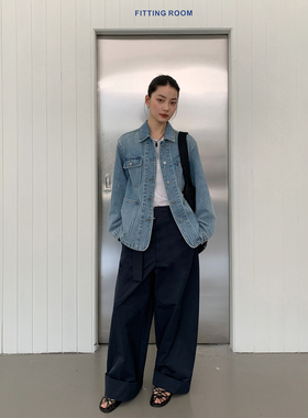 春上新CLEAN SPACE 简约多口袋百搭宽松休闲牛仔外套53321/53321A