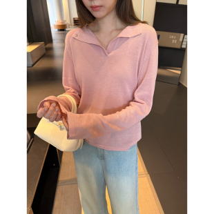 JB01701 12亚麻 DIGM 简约慵懒松弛感纯色翻领宽松显瘦套头针织衫