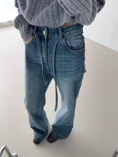 GLOG正品百搭气质高腰显瘦微喇叭牛仔裤女2025秋复古直筒长裤9626