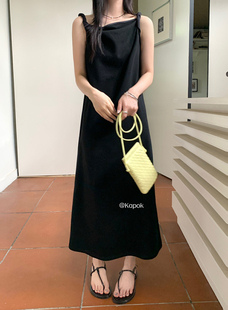 Kapok韩版气质吊带连衣裙女2024夏季设计感小众显瘦无袖长裙8217#