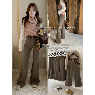 DIMO-弹超保暖自带发热不贴腿喇叭裤牛仔裤(配腰带)8608咖啡复合