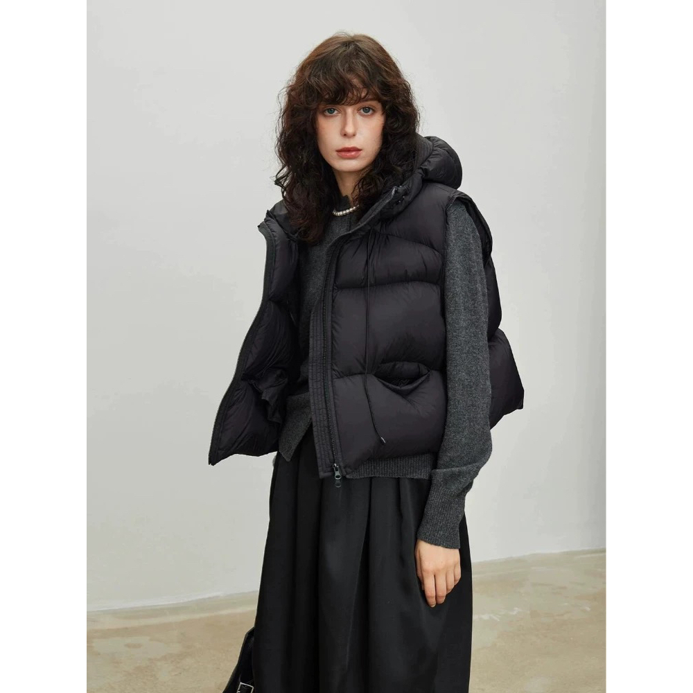 1988-鹅绒福利马甲高品质欧货款连帽羽绒马甲鹅绒马甲