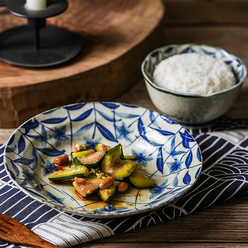 日本进口陶瓷器餐具美浓蓝草烧制
