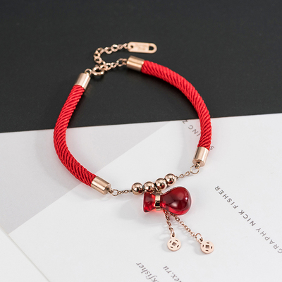 钱袋招财钛钢时尚风玫瑰金手绳