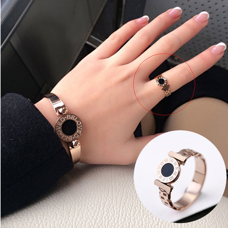 欧美时尚黑色圆牌戒指 女款个性潮人食指环精品戒子镀彩金色饰品