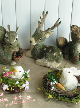 纯手工森林草编橱窗布景欧洲摆件