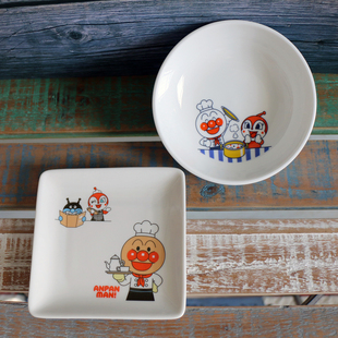 面包超人白瓷碟子 方形圆形火锅蘸料味碟 酱菜陶瓷小盘子出口日本