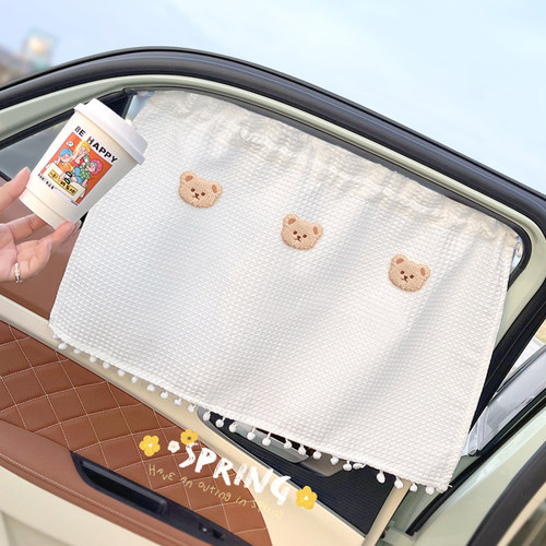 可爱熊汽车遮阳帘吸盘式防晒隔热