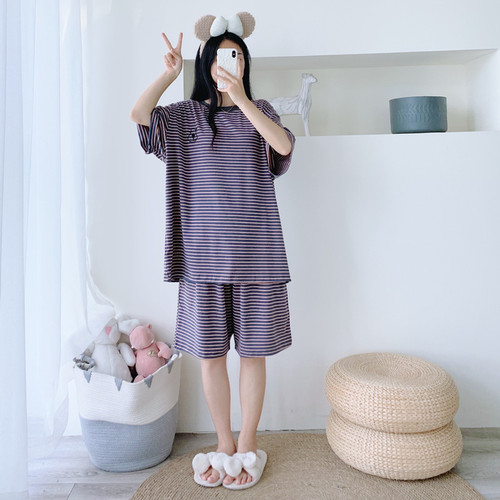 女纯棉条纹睡衣家居服