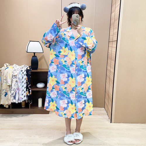 绵绸人造棉春夏卡通开衫睡裙