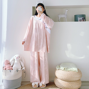 新中式刺绣海岛绒提花睡衣女冬季加大码套装胖mm200斤国风家居服