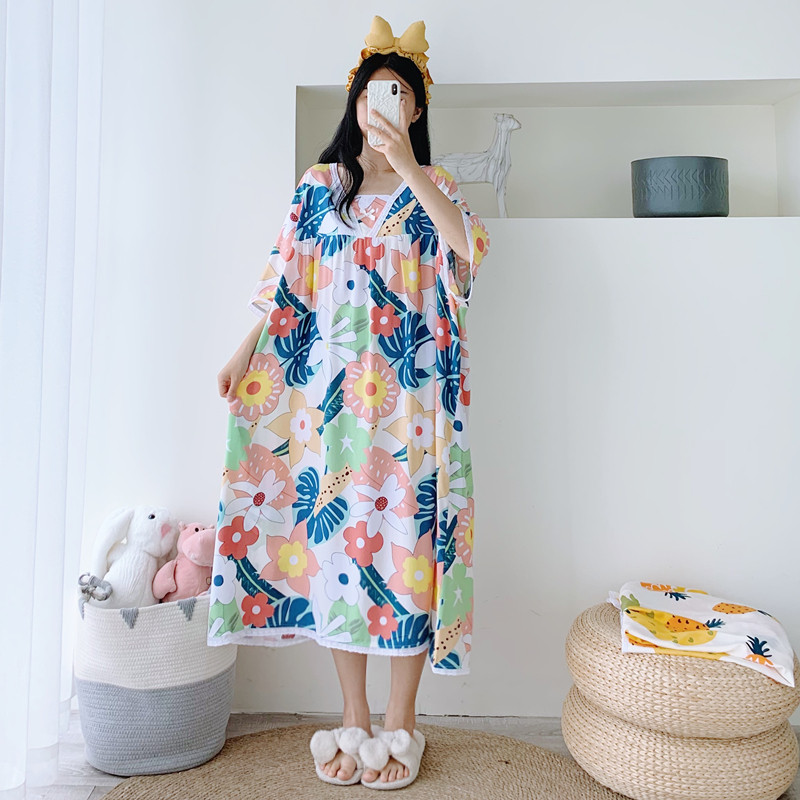 棉绸人造棉夏季公主风花边睡裙