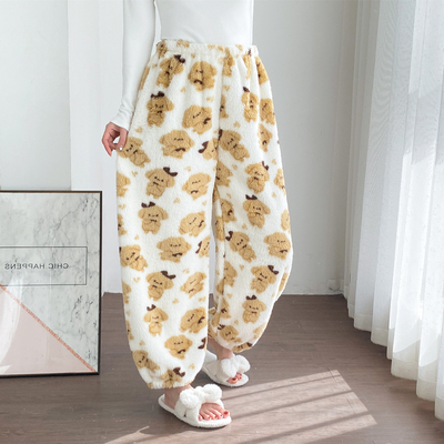 卡通加厚法兰绒睡裤女冬季加大码
