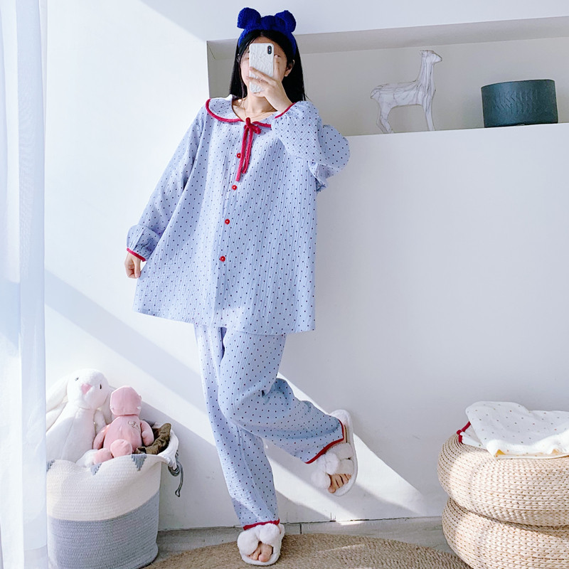 女纯棉双层纱娃娃领睡衣家居服