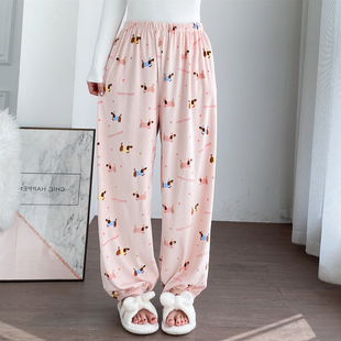 卡通天鹅绒睡裤秋冬加厚大码简约胖MM宽松珊瑚绒休闲百搭家居长裤