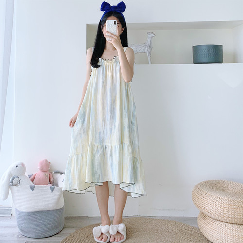 纯棉纱布夏季性感吊带睡裙