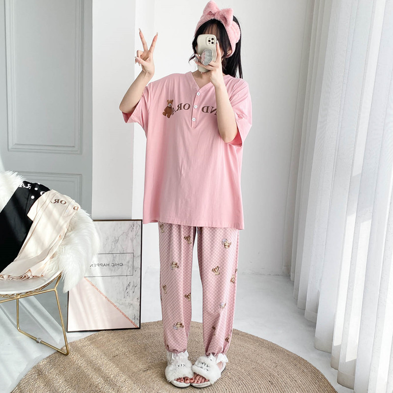 女针织棉短袖长裤家居服睡衣