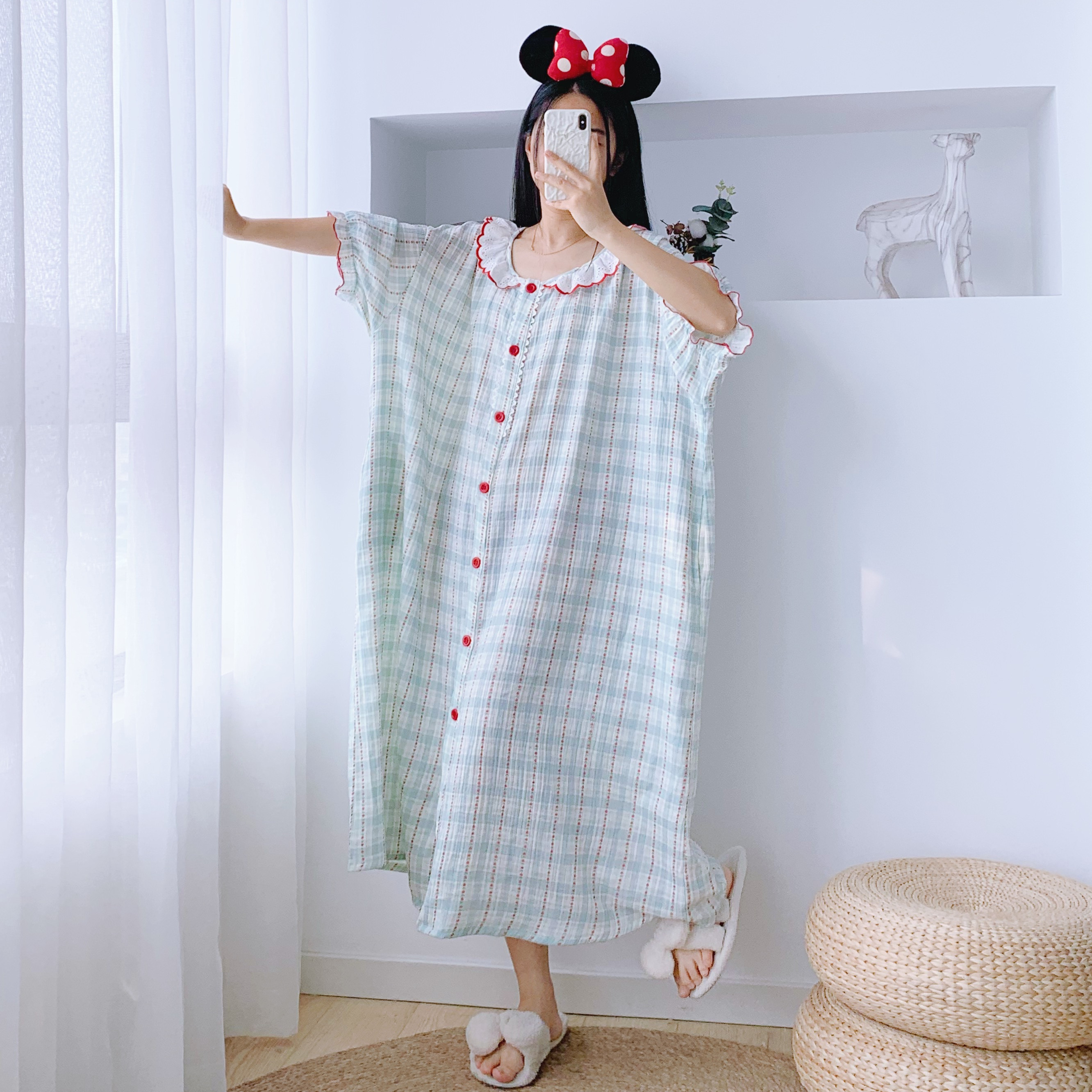 纯棉纱布加长孕妇睡裙200斤