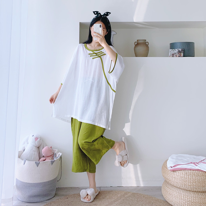 女贡缎新中式七分裤家居服睡衣