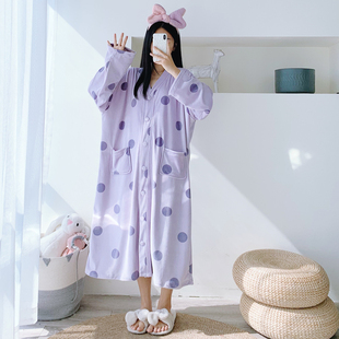 波点加长开扣睡裙冬季天鹅绒加大码超长孕妇胖mm200斤珊瑚绒睡衣